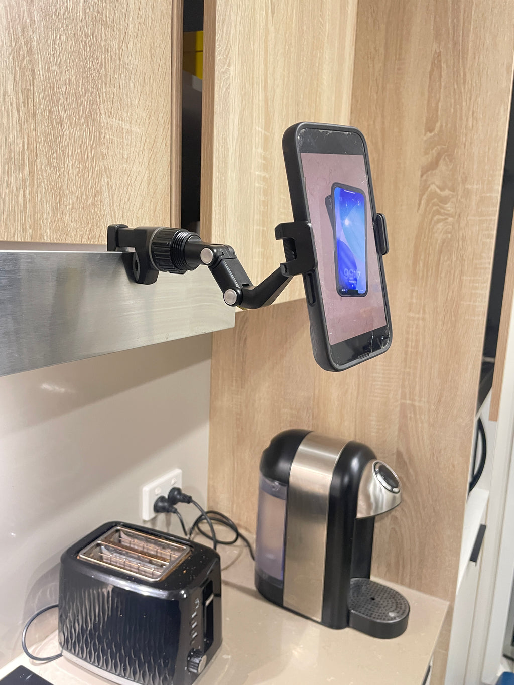 QENTROVA universal phone holder for car, motorcycle, bike, and desk, showing secure grip and adjustable design for various devices.